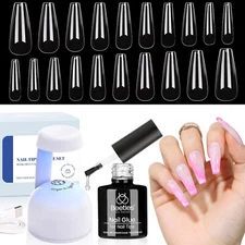 Beetles Gel Nail Kit: 500Pcs Coffin Nail Tips, 5 in 1 Glue Gel, Innovative Lamp