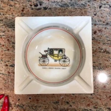 Vintage Hyalyn Pottery Square Ashtray Scroll-Arched Caleche Coach 5.5 "x 5.5"