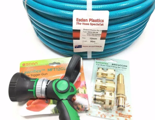 knitted garden lawn watering hose 12mm x 50m anti kink brass fittings lever gun image 1