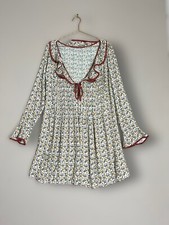 Free People Collared Ivory Print Retro Mini Dress Size M floral a line cottage 