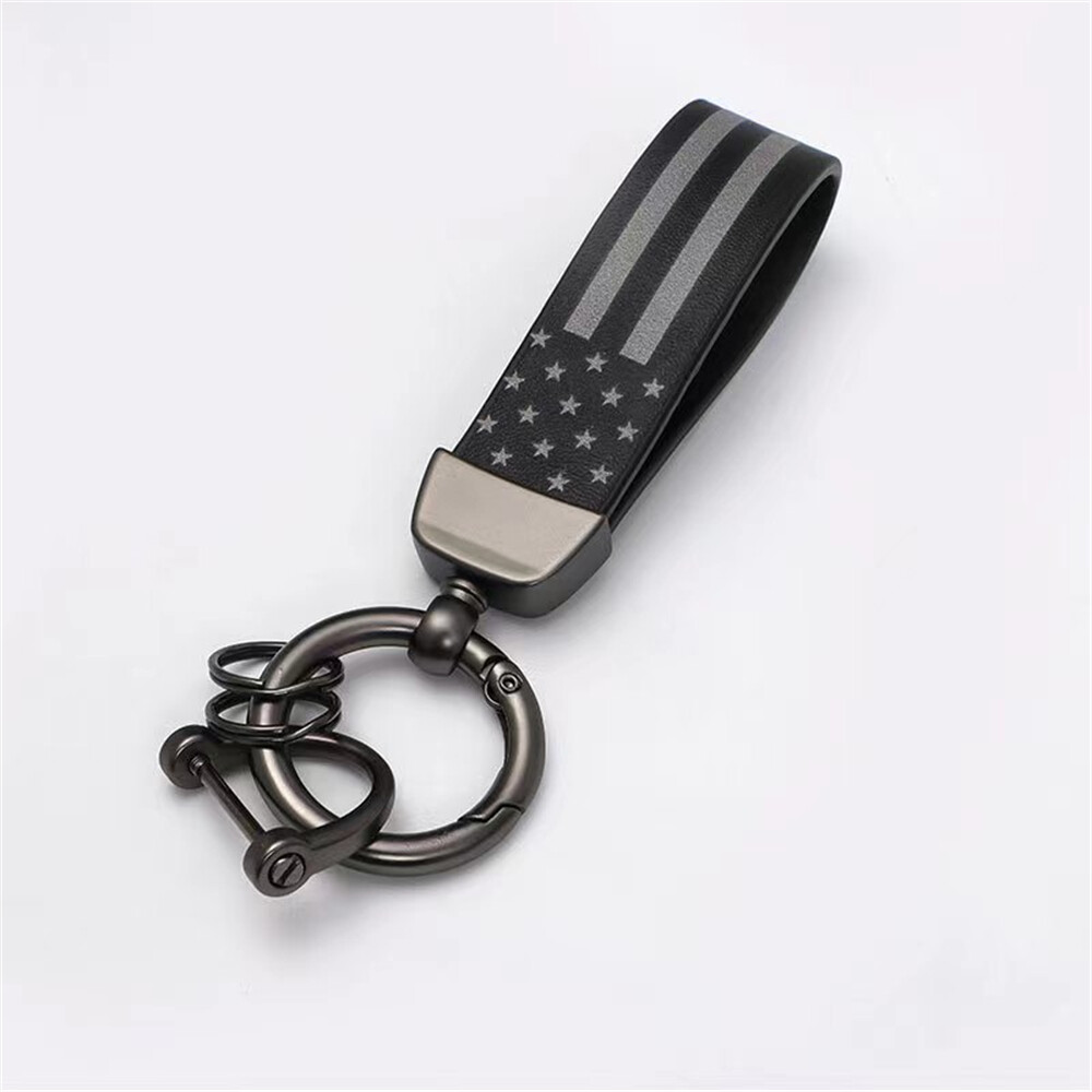 Leather Gun Black USA Flag Key Chain AMERICAN Flag Key Holder Ring Key fob