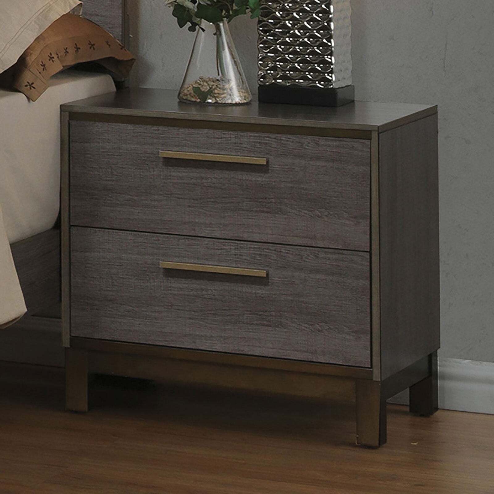 Two Tone Antique Gray Nightstand with Brass Pulls