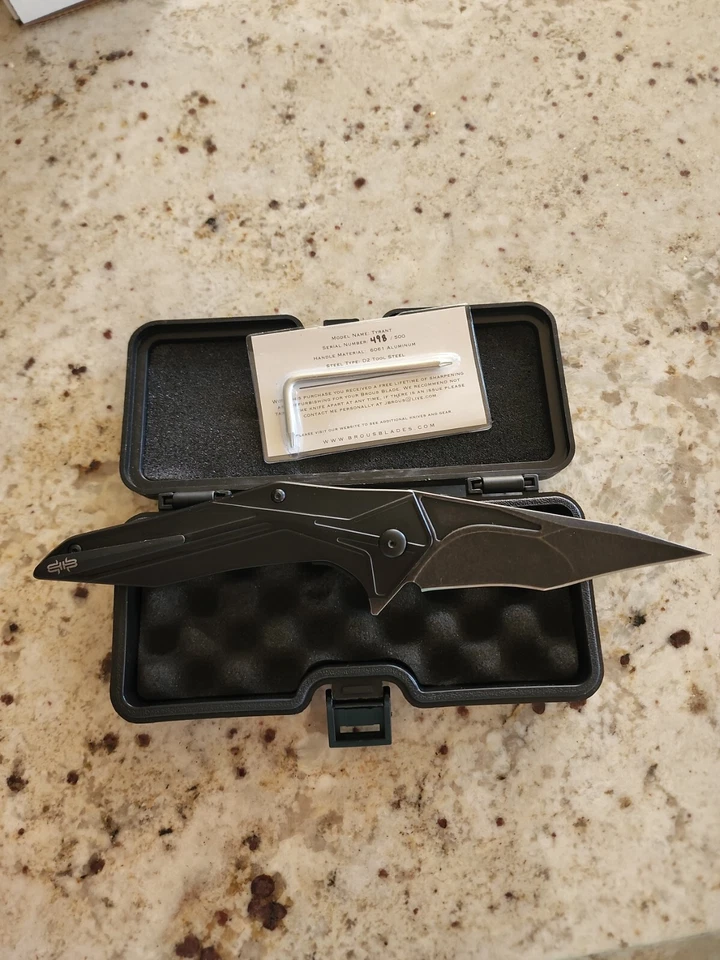 Cuchillo lavado ácido negro Brous Blades Tyrant D2 herramienta acero 6061 aluminio Foto 2 de 2