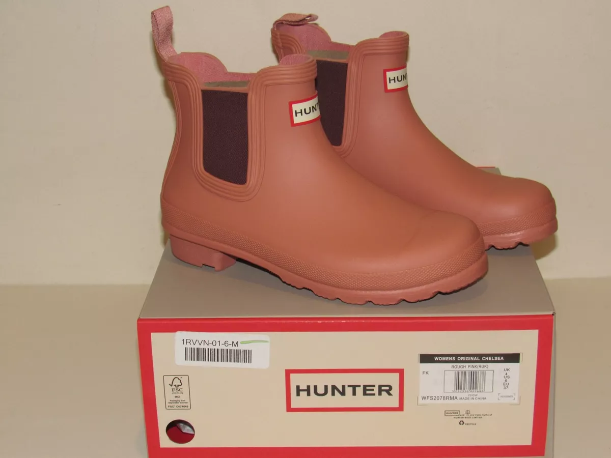 Hunter Original Chelsea Rough Pink Womens Boots Size 6 Low Rain Boot NIB