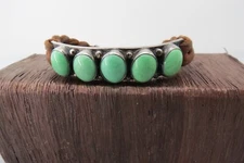 Leo Feeney for Don Lucas Turquoise Bracelet Peyote Bird Design Leather Sterling