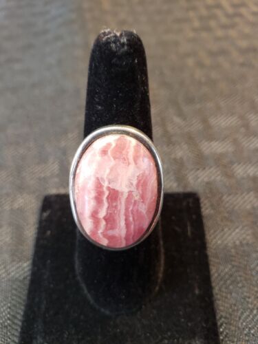 Vintage Sterling Silver Chunky Wide Band Oval Rhodocrosite Ring Size 9.5 - 第 1/16 張圖片