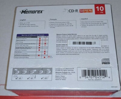 Memorex 10 Pack CD-R - 52x 700MB 80 Min NEW SEALED | eBay