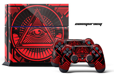 Skin Aufkleber für PS4 System PLAYSTATION 4 Konsole+2 Controller Consp Rot