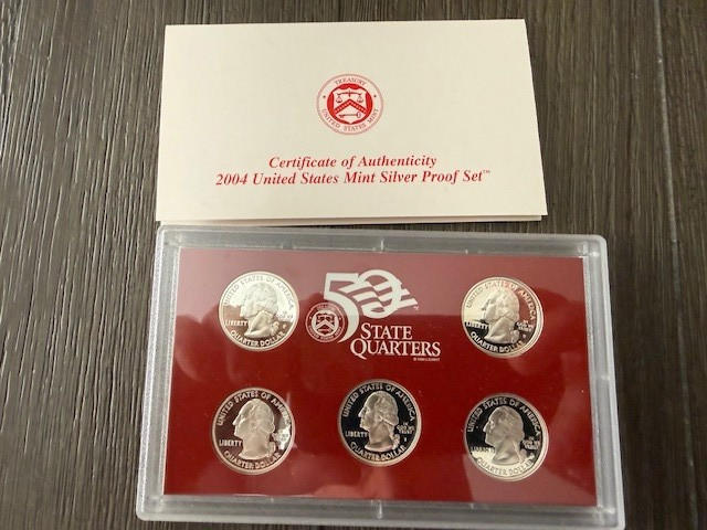 2004 50 Quarters US Mint 5 Coin Silver Proof Set-San Francisco  Mint - with COA