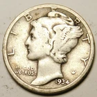 1934 D Mercury Dime 90% Silver G-VG  "Actual Coin Pictured - Not Cleaned"
