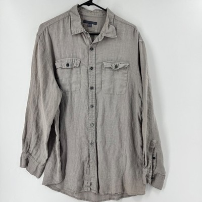 John Varvatos Mens 100% Linen Button Down Shirt Gray Long Sleeve Casual Size L
