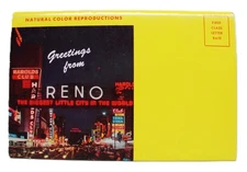 RENO NEVADA POSTCARD FOLDER ALBUM OF 14 COLOR VIEWS  1950s VINTAGE