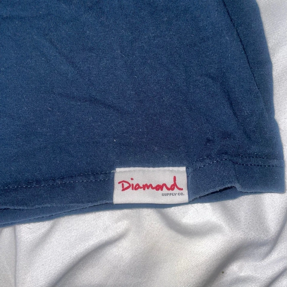 Camiseta manga corta para hombre talla L Diamond Supply Co. Y2K azul marino floral logotipo diamante L Foto 4 de 4