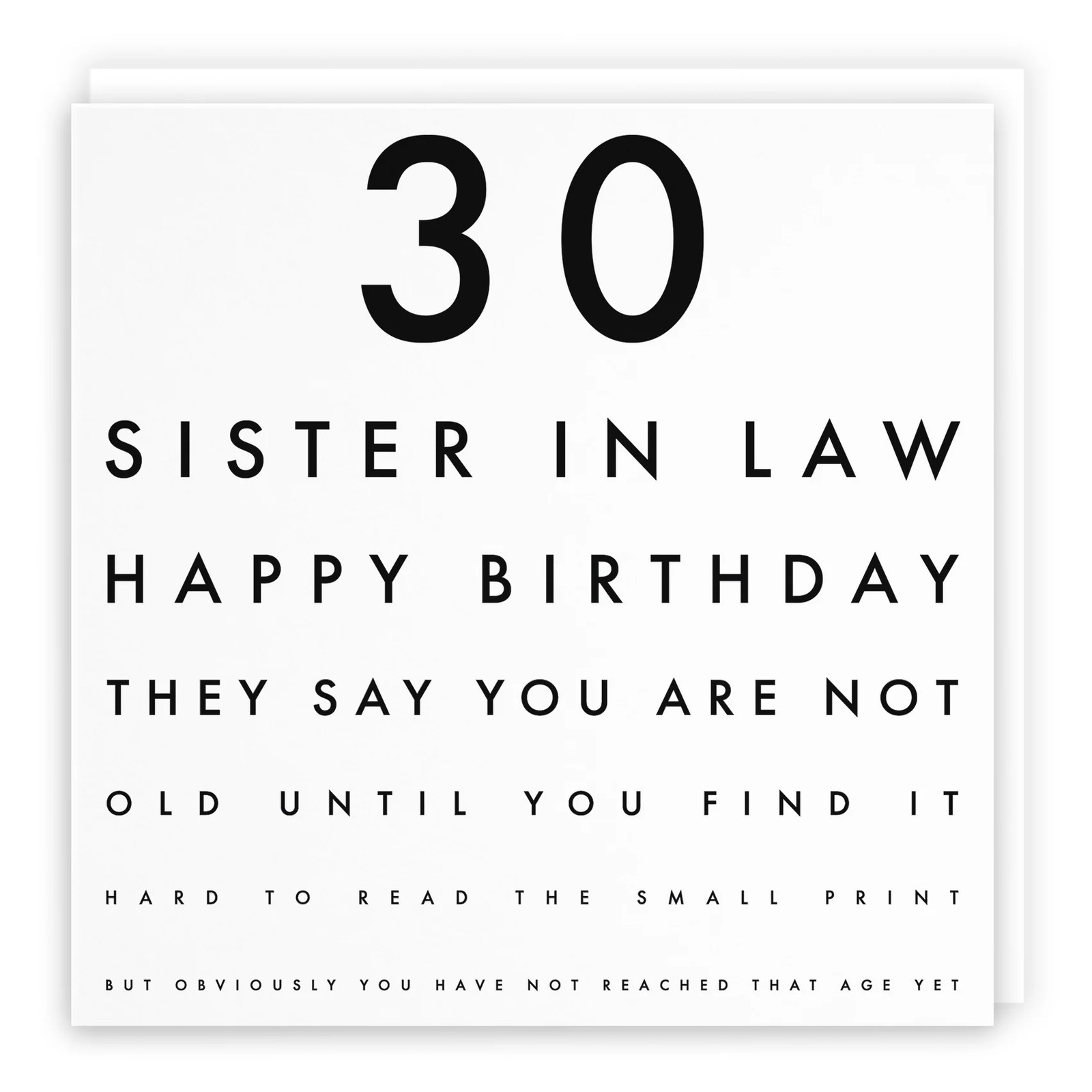 30th Sister In Law Funny Eye Sight Birthday Card Letters