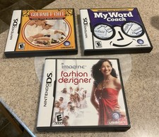 Nintendo DS Game Lot: GOURMET CHEF, MY WORD COACH, FASHION DESIGNER w/Papers