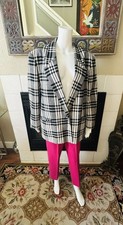 Classic Fashions Blazer Single Button Plaid Black White Armpit To Armpit 25.5