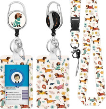Cute Dachshund ID Badeg Holder with Lanyard, Dog ID Badge Holder with Retractabl