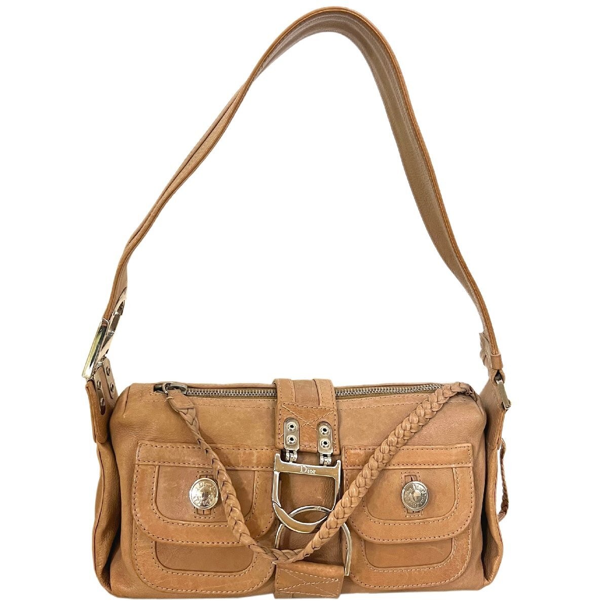 Vintage Christian Dior Galliano Flight Leather Horizontal One Shoulder Bag 11267