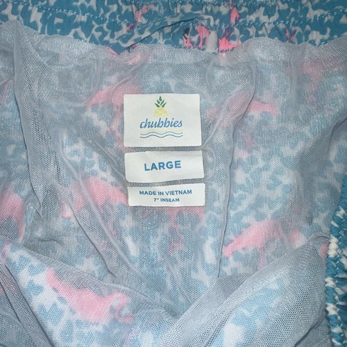 Chubbies Flamingo Print Badehose Herren Kordelzug Gummibund Shorts Größe L - Bild 7 von 8