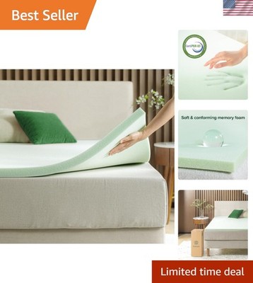 2 Inch Green Tea Memory Foam Mattress Topper, Dorm Bedding, Pressure-Relievin...