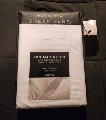 New Wamsutta Dream Zone Sateen White 400 TC 4 Piece Cotton Queen Sheet Set