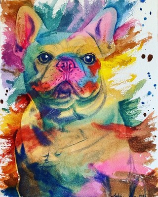 Original watercolor French Bulldog colorful cute Made to order pet portrait art