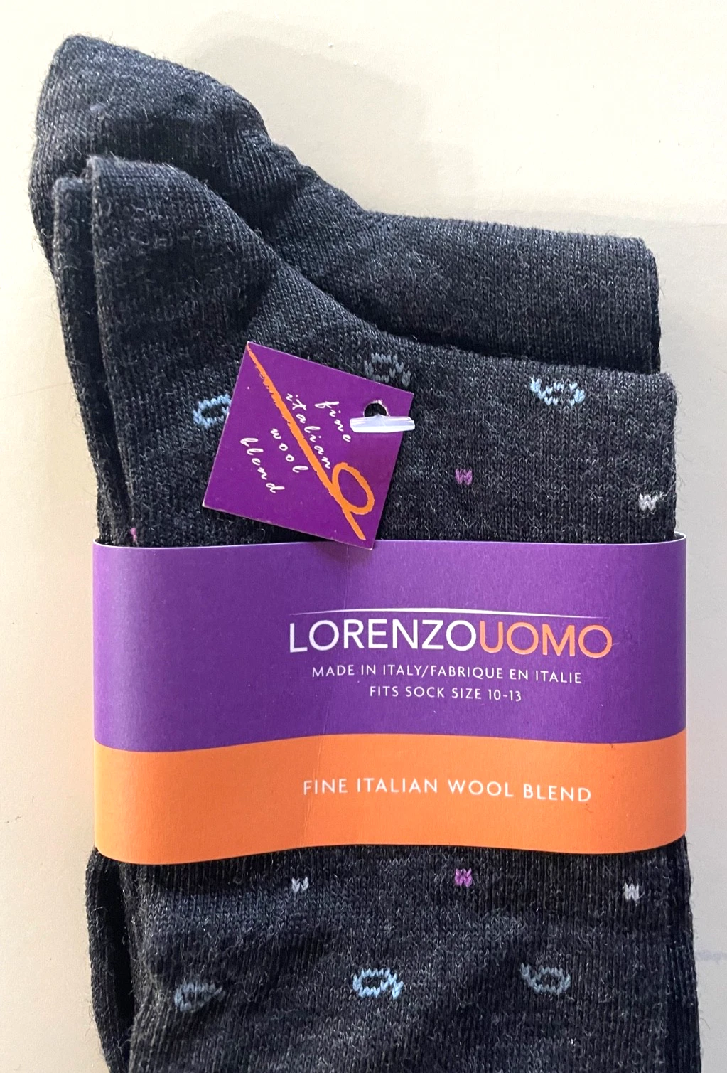 NEW Lorenzo Uomo Fine Italian Wool Blend Dress Socks 2 Pack Size 10-13 NWTs!