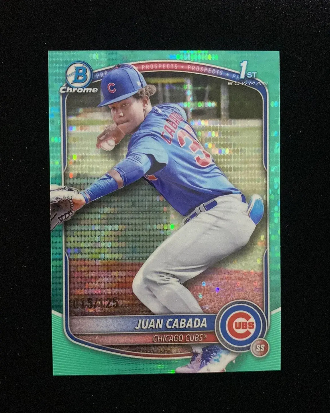 2025 Topps Bowman Chrome 1st Aqua Sonar #BCP-207 Juan Cabada 15/125 Cubs OC19