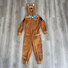 Scooby-Doo Kids Hooded Pajama Costume Suit Plush Zip Up W/Tail Brown Blue Size M