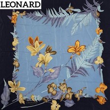 Leonard Silk Scarf Floral Leaf Botanical Navy Used From Japan