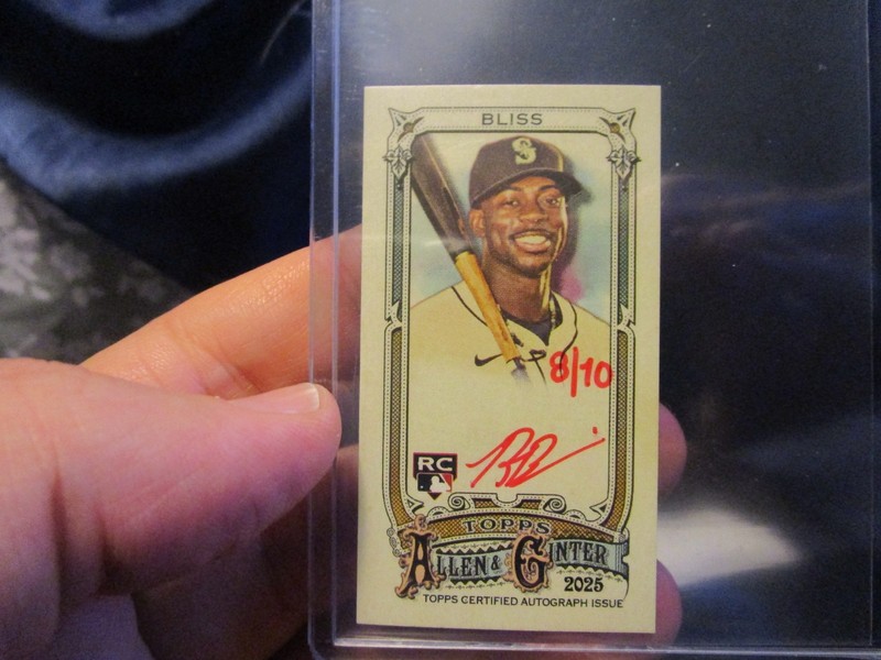 2025 TOPPS ALLEN & GINTER RYAN BLISS RC MINI RIP PULL RED AUTO #8/10 - READ