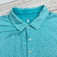 Hickey Freeman Golf Mens Polo Shirt Aqua Floral Print Short Sleeve Size XL