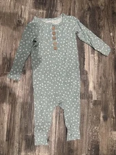 POSH PEANUT Mint Floral Wooden Button Romper Size 12-18 Months EUC