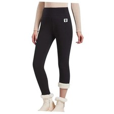 Casual Sherpa Fleece Lined Leggings Women Winter Warm Pants Small Carbon Black