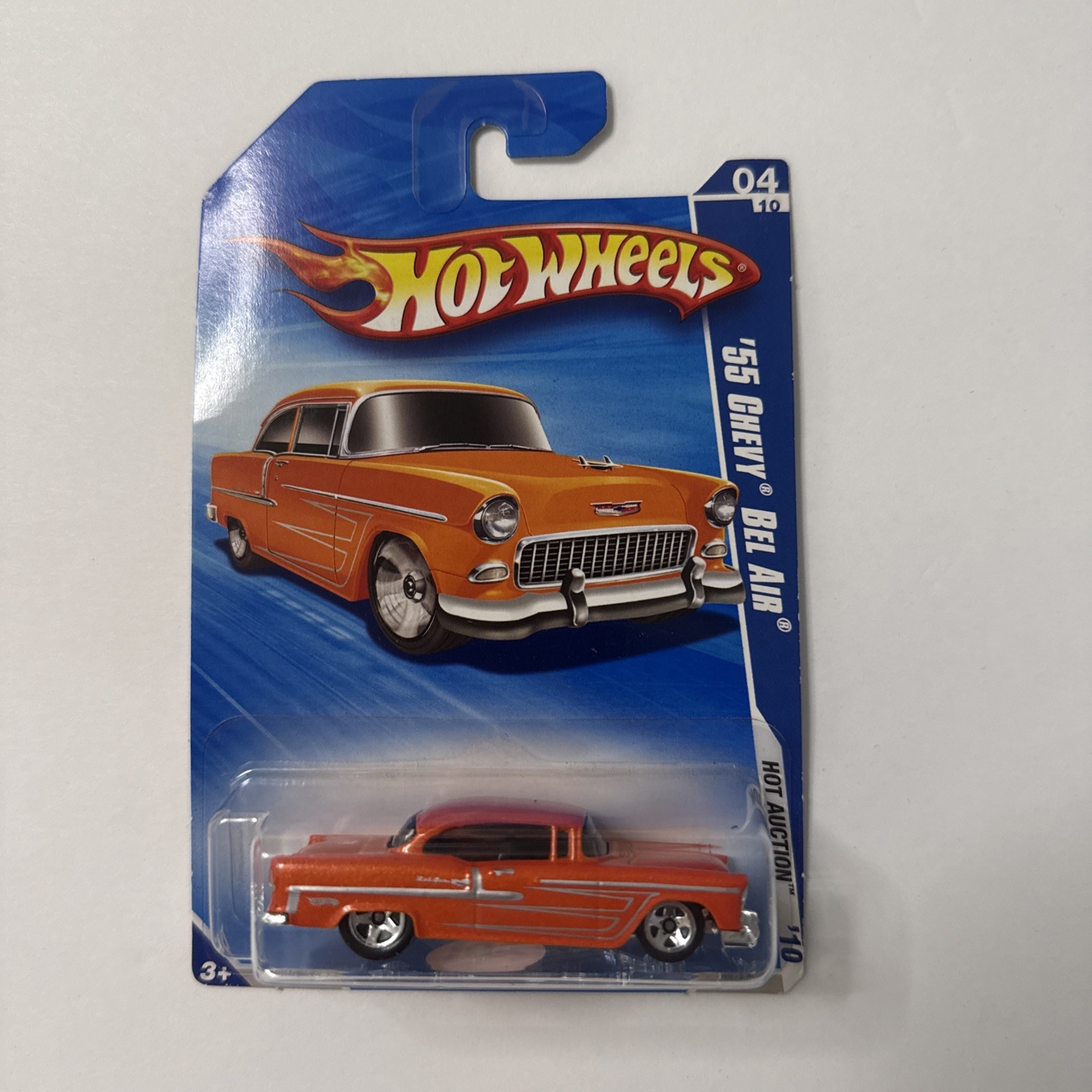 HOT WHEELS 2010 #162 ORANGE 1955 CHEVROLET 55 CHEVY BEL AIR AUCTION HOTROD RACE