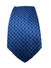 Barry Wang Tie Mens Silk Woven Jacquard Necktie Blue Hand Tailored Checkered