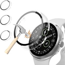 3 Pack PC Case For Google Pixel Watch 4 41mm HD Tempered Glass Bumper Cover