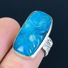 Neon Blue Apatite Gemstone Handmade 925 Sterling Silver Jewelry Ring Size 4.5
