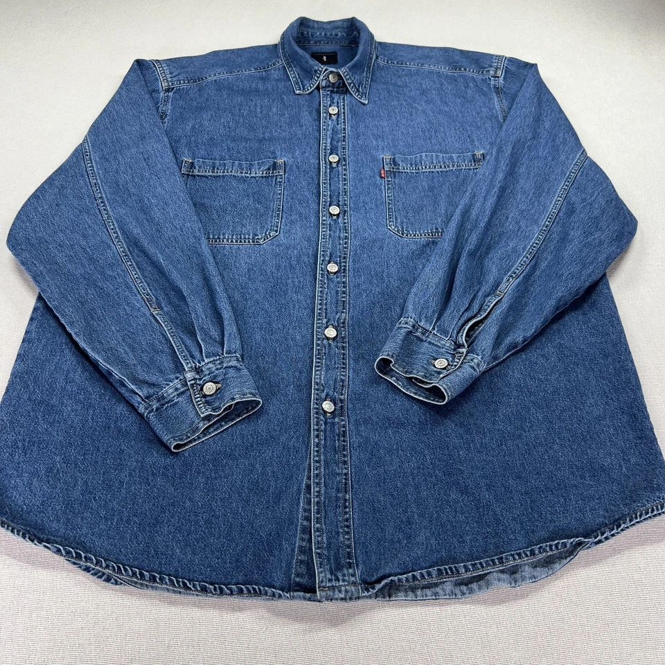 Vintage 90s Levi's Denim Shirt Mens L Blue Long Sleeve Red Tab Oversized Boxy - Image 2 of 4
