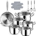 21 PCS Stainless Steel Cookware Set Induction Cookware Includes 6 Pots Pans 6 Li