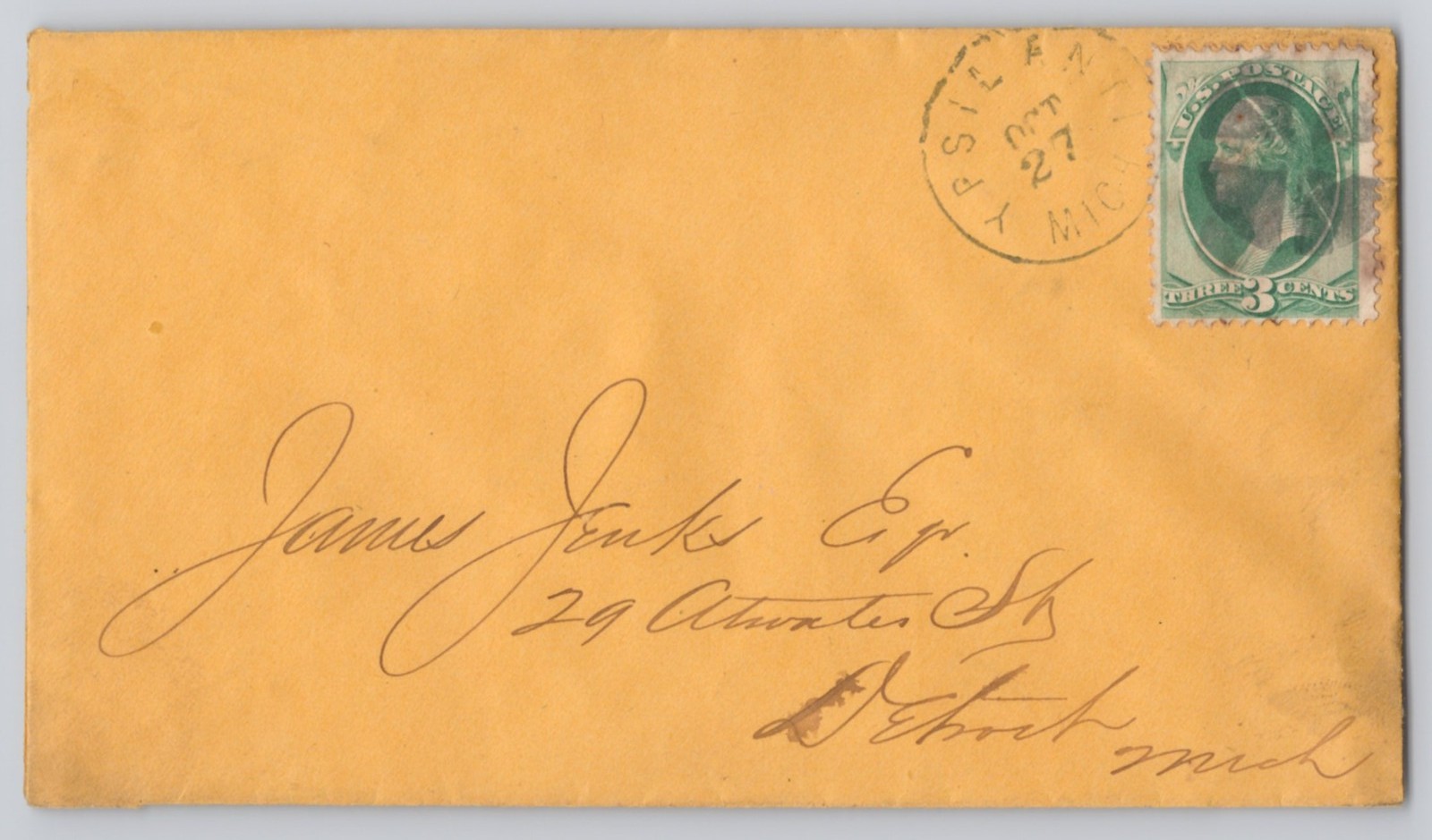 Ypsilanti, Michigan, Addressed Envelope with 2c Green Stamp cancel