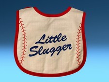 NWT - LITTLE SLUGGER Embroidered Baseball Design Bib with Reversible Gingham Bib