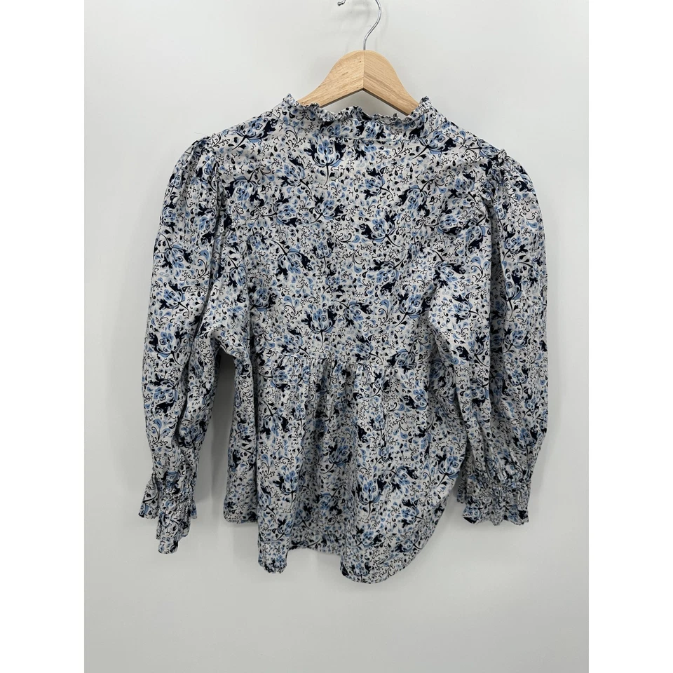 Blusa Francesca's Mujer Grande Azul Floral Campesina Calada Boho Cuello en V  Foto 2 de 4