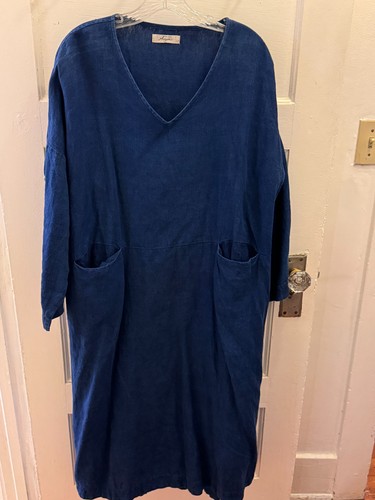 Gebrauchtes Ichi Antiquities Kleid - Indigoblau - OS 100% Leinen
