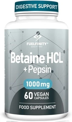 FUELFINITY Betaine HCl Pepsin - 1000 mg - 60 Capsules - High 1 count (Pack of 60)