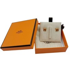 HERMES Pop Ash Mini Earrings Brown x Gold Pop H