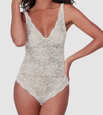 130 Simone Perele Women's White Sleeveless V-Neck Floral Lace Bodysuit Size 4