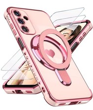 Samsung Galaxy A17 5G Love Heart Kickstand Case 2X Screen Protector, Gold Edge