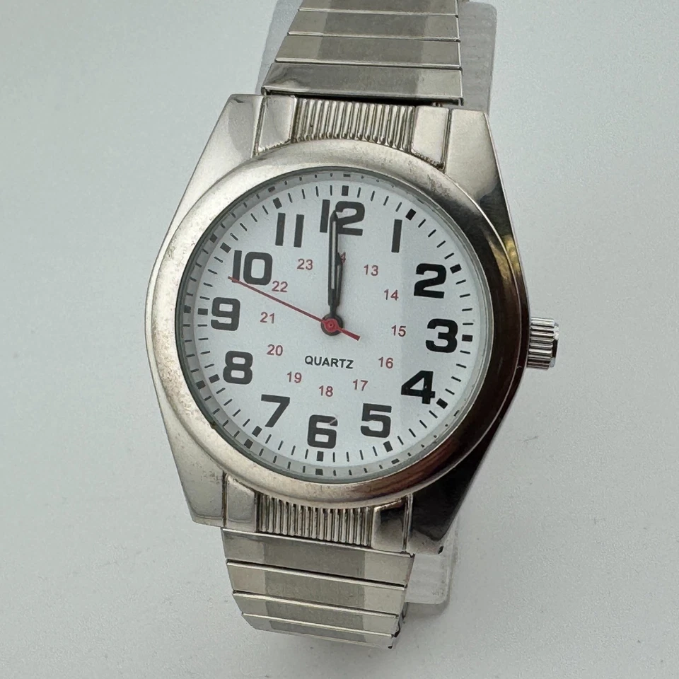 VTG FMD Quartz Watch Men Silver Military Dial Stretch Japan Analog New Battery - image 2 of 4
