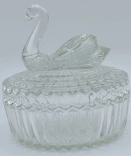 Jeannette Glass Swan Dish w/Lipstick Holder Lid Vintage Vanity Powder  Vintage